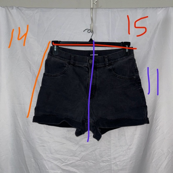 Express Mom Shorts Black Jean Shortie with rolled hem super high rise bottoms - Picture 3 of 6